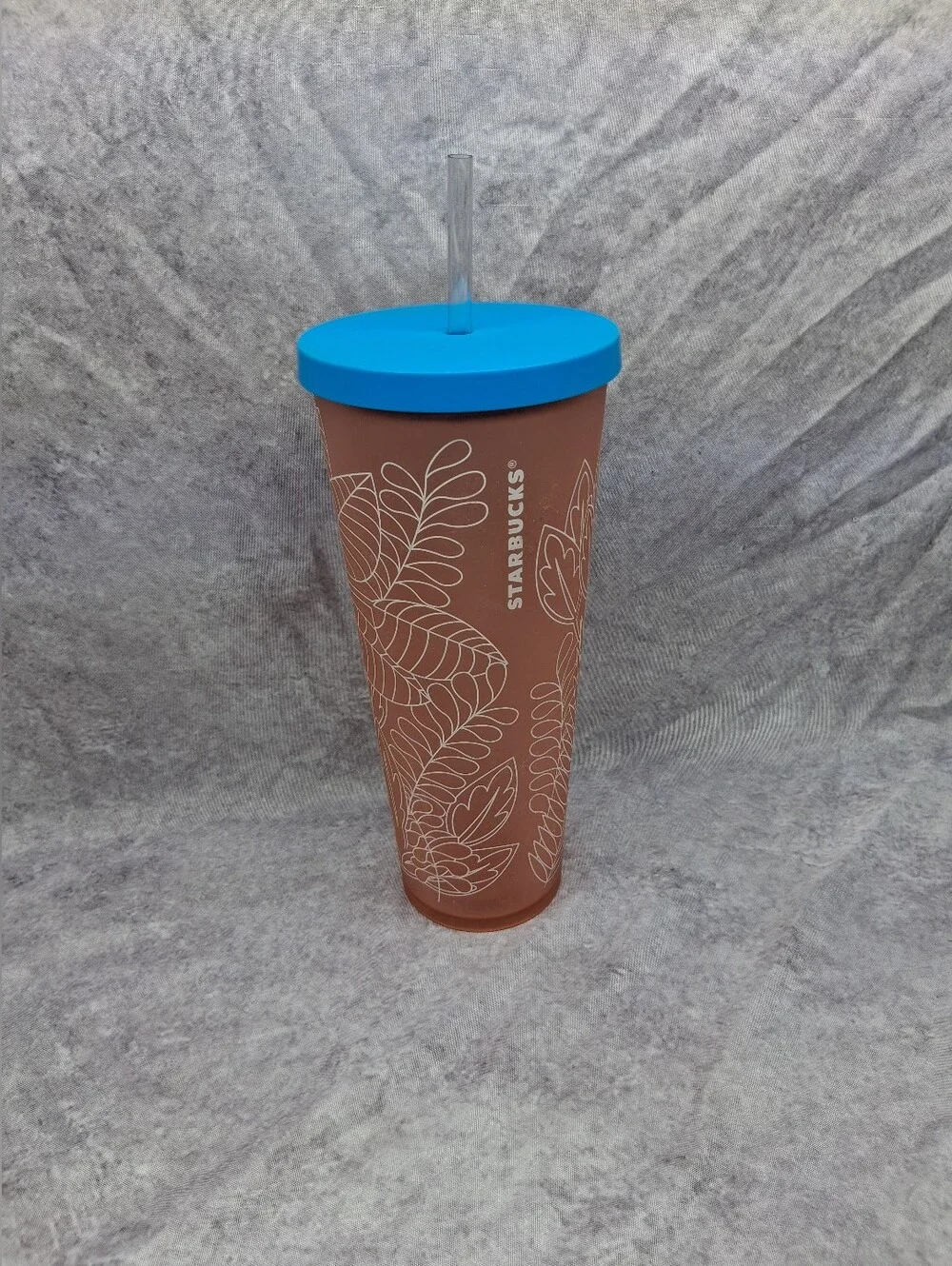Starbucks Summer 2017 Cold Tumbler - 24oz - Venti Coral Blue Rainforest Leaves